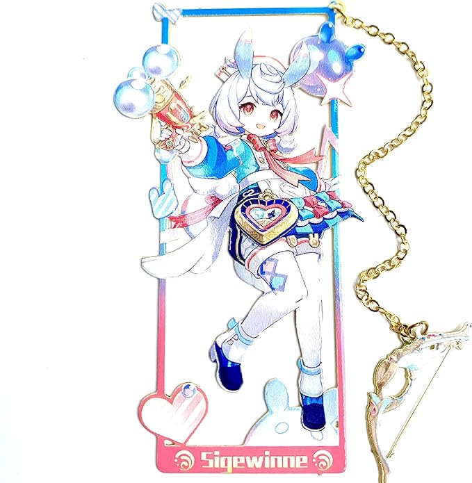 Genshin Impact Sigewinne Metal Bookmark - Anime Figure Merch with 3D Display Box - Birthday Gifts for Fans Friends Gamer Book Lovers - Zllada