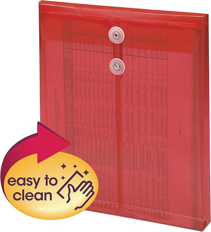 Smead Poly Envelope, 1-1/4" Expansion, String-Tie Closure, Top Load, Letter Size, Red, 5 per Pack (89547)