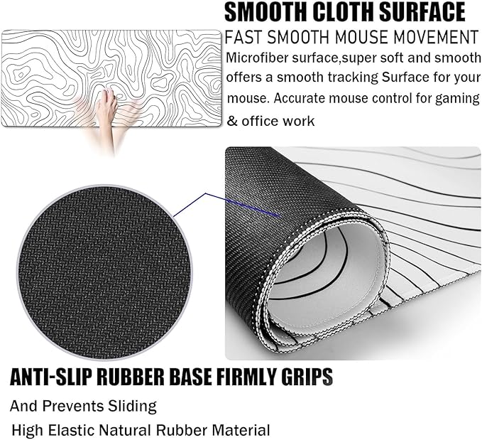 Large Mouse Pad, Big Desk Mat Large Office Desk Pad, Durable Extended Mouse Mat 35.4"x15.7" Computer Mousepad with Non-Slip Rubber Base & Stitched Edge for Home Office Work, Black Line