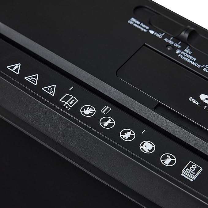 Amazon Basics 8-Sheet Strip Cut Paper, CD, and Credit Card Shredder, 3.4 gallons, Black