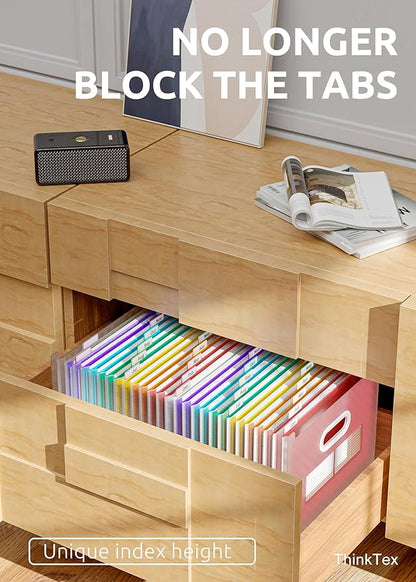 ThinkTex 26 Pockets Expanding File Folder, Upright & Open Top, A-Z Colorful Tabs, Larger Capacity Accordian Folder, Letter/A4 Size for School, Home and Office - Pink