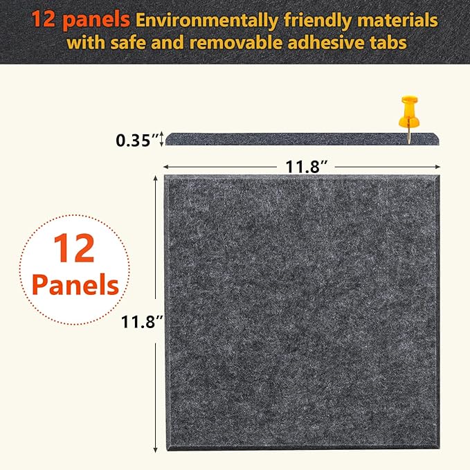 Large Cork Board Alternative - 12 Pack Felt Wall Tiles Office Decor Cork Board for Office, Cork Boards for Walls, Gray Bulletin Board Pin Board with Safe Adhesive for Office/Home/School