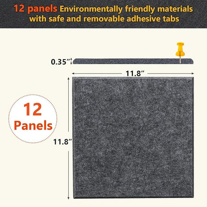 Large Cork Board Alternative - 12 Pack Felt Wall Tiles Office Decor Cork Board for Office, Cork Boards for Walls, Gray Bulletin Board Pin Board with Safe Adhesive for Office/Home/School