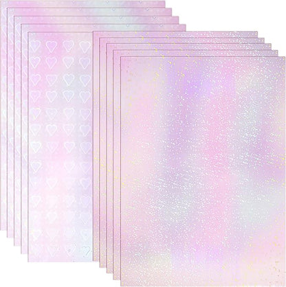 Bylion 2 Types Transparent Holographic Overlay Lamination Vinyl A4 Size Self-Adhesive Laminate Waterproof Vinyl Sticker Paper, 10 Sheets 8.25 x 11.7 Inches