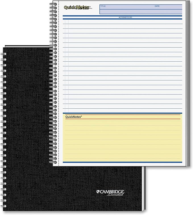 Cambridge Notebook, Business Notebook, 8-1/2" x 11", 80 Sheets, Legal Ruled, QuickNotes Notebook, Flexible Cover, Wirebound, Gray (06066)