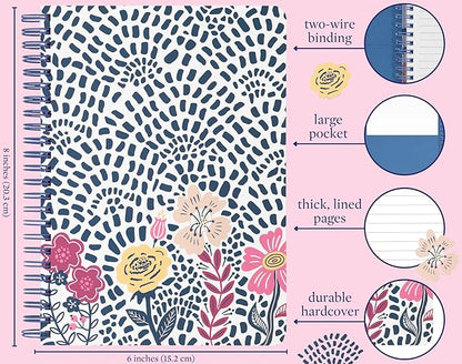 Steel Mill & Co Cute Mini Spiral Notebook, 8.25" x 6.25" Journal with Durable Hardcover and 160 Lined Pages, Mosaic Floral