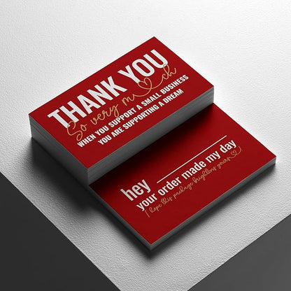ITZAMNA Thank you for supporting small business cards Customer appreciation note cards Pink Script with Heart Pack of 100 Red