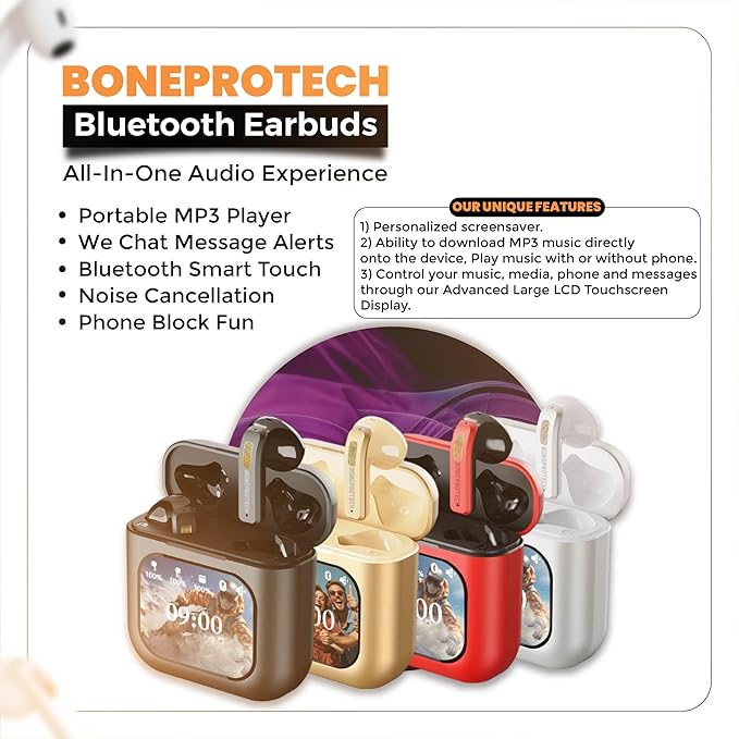 Premier Bluetooth Smart Touch Headset, Customizable Screen Saver, MP3 Player, Control Social Media, Calls, and Messeging Display. Advanced V5.3 Technologies (Red)