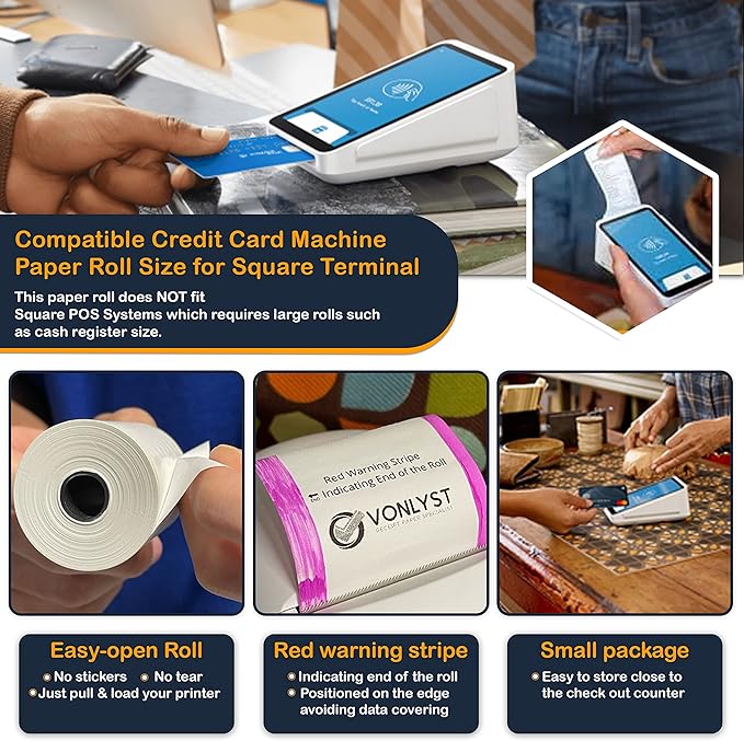 Receipt Paper Roll for Square Terminal Credit Card Machine (30 rolls)