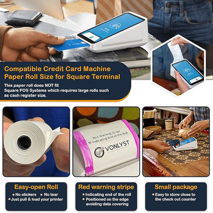 Receipt Paper Roll for Square Terminal Credit Card Machine (30 rolls)