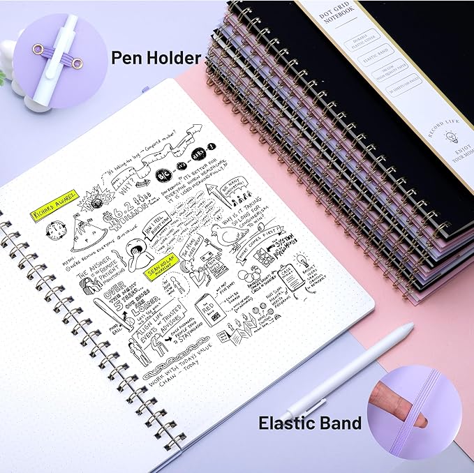 Yoment Bullet Dotted Journal Spiral Notebook 8.5 x 11 A4 Large Dot Grid Notebooks, 100 GSM Thick Dot Paper, Journaling Notebooks for Work School Sketching, A4 Purple