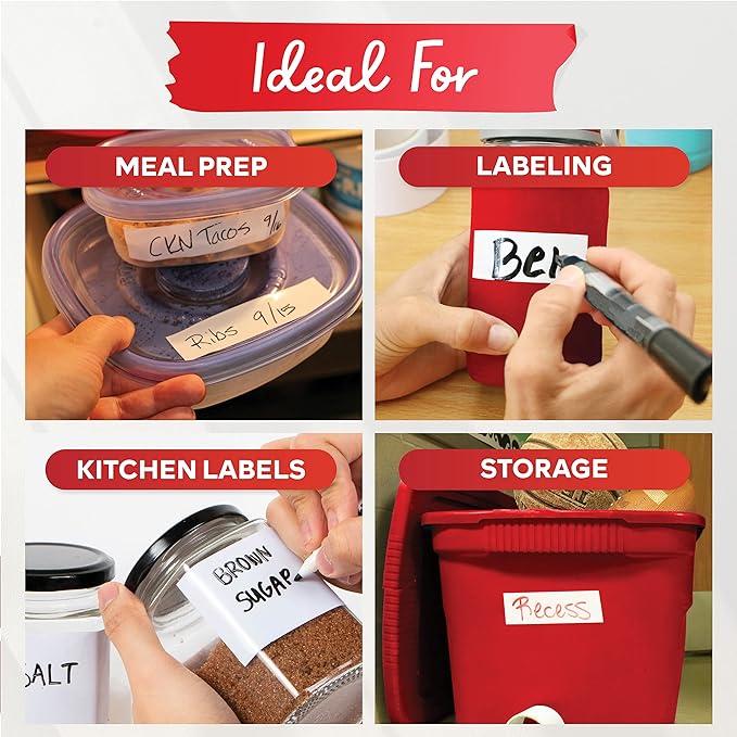 XFasten Dry Erase Tape White 2-Inch x 30-Feet Zero Smudging Ghosting-Free Whiteboard Tape, Reusable Dry Erase Labels for Storage Bins, Sentence Strips for Teachers