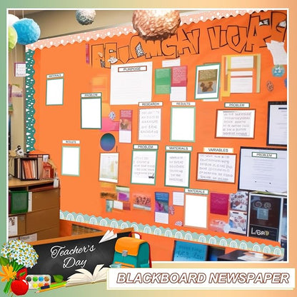 90 Pcs Science Fair Board Supplies 60 Trim Scalloped Bulletin Board Borders 24 Presentation Board Subtitles 6 Science Fair Titles for Classroom Display Boards(Geen Boho)