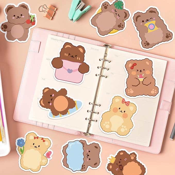 30 Pack Cute Bear Sticky Notes, Total 600 Sheets, Cartoon Bear Shaped Self Sticky Notepads Animal Memo Pads for Office School Student Kids Class Birthday Party Favors Goodies Bag Fillers