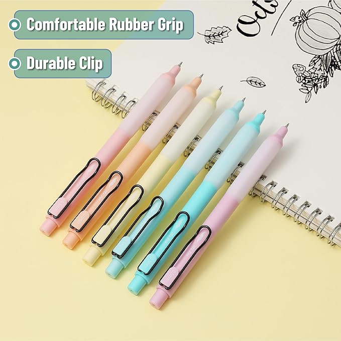 Mr. Pen- Retractable Gel Pens, 6 Pack, Black Ink Gel Pens, Pastel Barrels, Fast Dry, Gel Pens Fine Point 0.5mm, Retractable Pens, Cute Pens, Gel Ink Pens, Aesthetic Pens for Journaling Fine Tip Pens