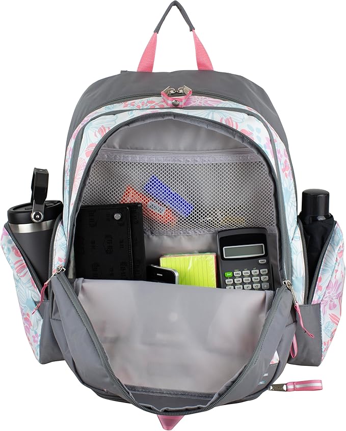 Eastsport Extra Large Backpack Expandable Oversized For Travel Hiking Work Camping Sports Outdoors With Drawstring Bag 18x13.5x9.5 Spring Floral Ash Grey