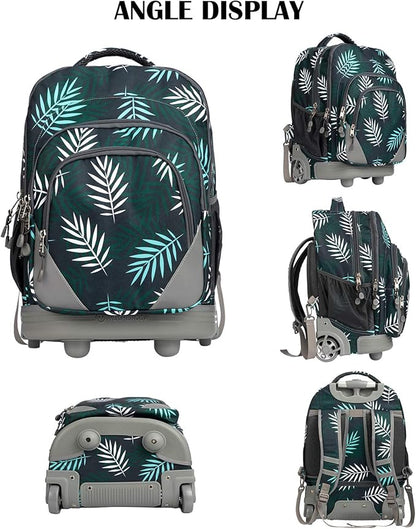 18 inches Wheeled Rolling Backpack Multi-Compartment College Books Laptop Bag, Leaves.