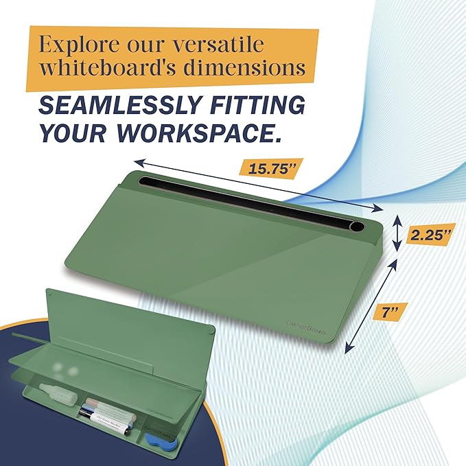 15-Inch Desktop Whiteboard - Glass Dry Erase Board for Desk Whiteboard with Stand with 3 Markers, Spray Bottle, 3 Cable Holders & Storage Box Work from Home Office Gadgets, Green