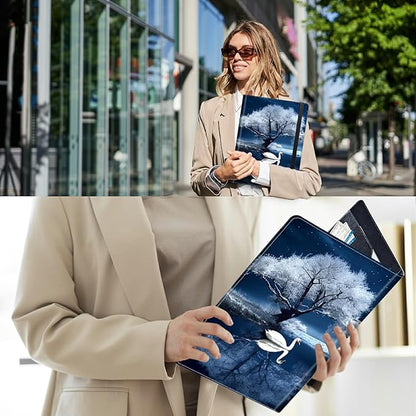 PU Leather Padfolio Folder Clipboard Portfolios Organizer Conference Document Organizer with Business Card Holder Storage Clipboard Writing Pad,Swan and Tree