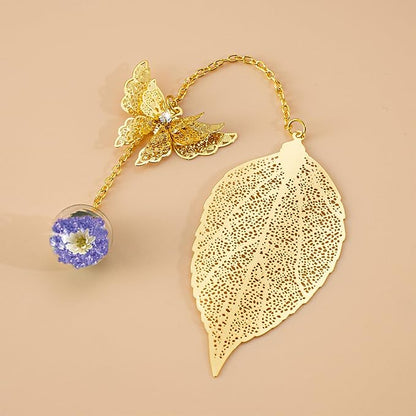 Golden Leaf Metal 3D Bookmark with Bonus Handmade Greeting Card, Butterfly & Rose Flower Craft Gift Card Envelope, Gift for Book Lovers, Family, Friends, Teacher & Kids Chongzhen