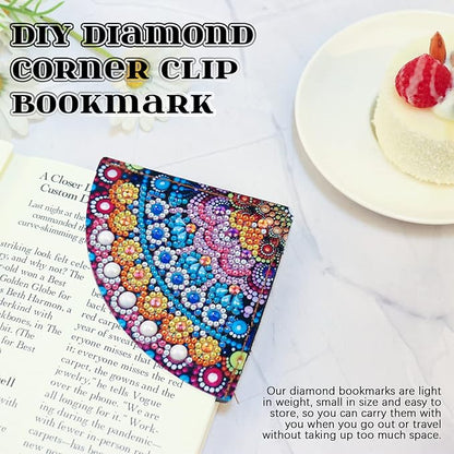 AiYuanzsh 4 Pieces Diamond Painting Kits Mandala Bookmarks DIY Leather Corner Bookmark Art Craft 5D Special Shaped Crystal Paint by Numbers for Adults Gift (10x10 cm)