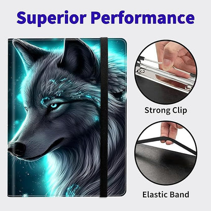 Wolf PU Leather Padfolio Clipboard Notepad with Pen Loop and Elastic Strap Interview/Resume Document Organizer for Business School Office