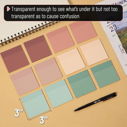 Mr. Pen- Transparent Sticky Notes, 3”x3”, Boho Colors, 12 Pads, 600 Sheets, See Through Sticky Notes, Bulk Sticky Notes Transparent, Translucent Sticky Notes, Clear Transparent Sticky Notes Clear