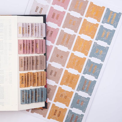 DiverseBee Laminated Bible Tabs (Gold Embossed Lettering), Bible Study Journaling Supplies, Bible Book Tabs, 73 Bible Tabs for Women and Men, Includes 4 Blank Tabs (Honeydew)