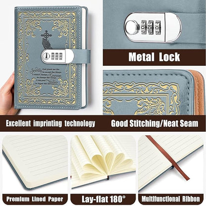 Bible Verse Gift God Grant Me The Serenity to Accept The Things A5 Locking Leather Journal Christian Gift Refillable Writing Notebook with Lock Password (God Prayer-Grey)