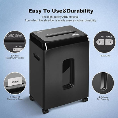 58dB Quiet P-4 Cross-Cut Paper Shredder for Home & Office Use | Fast 8-Sheet Feeding, 4 Gal Bin (LITE)