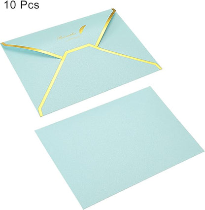 PATIKIL V Flap Envelopes, 10 Pack 7 x 5'' Luxury Style Gold Border Greeting Card Envelope for Invitations Weddings, Sky Blue