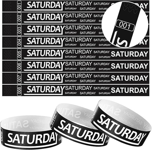 Henoyso 600 Pcs Saturday Paper Wristbands Event Wristbands Paper Bracelets Wristbands Numbered Waterproof Party Wristbands for Events Day of The Week(Black)