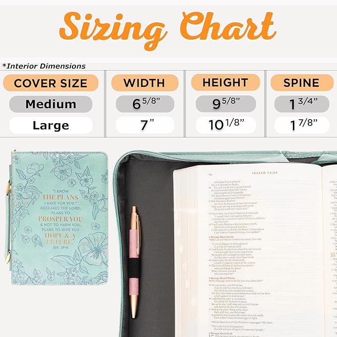 Christian Art Gifts Faux Leather Fashion Bible Cover: I Know The Plans I Have for You - Jeremiah 29:11 Inspirational Bible Verse, Debossed Floral Teal Design, Large