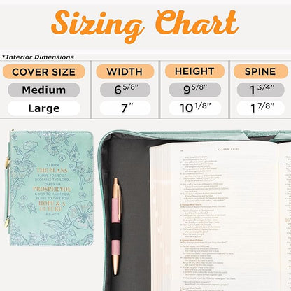 Christian Art Gifts Faux Leather Fashion Bible Cover: I Know The Plans I Have for You - Jeremiah 29:11 Inspirational Bible Verse, Debossed Floral Teal Design, Large