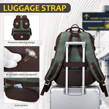 Travel Laptop Backpack 17.3 inch XL Computer Backpack for Men Waxed Canvas College Daypack Business Backpack Army Green