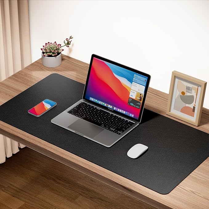 ‎Boutilon Leather Desk Pad 35"x 17" Non-Slip Mouse Pad,Office Desk Mat,Waterprooft PU Leather Desk Blotter,Desk Pad Protector,Desk Writing Pad for Home Office Decor (L-Black,35"x 17")
