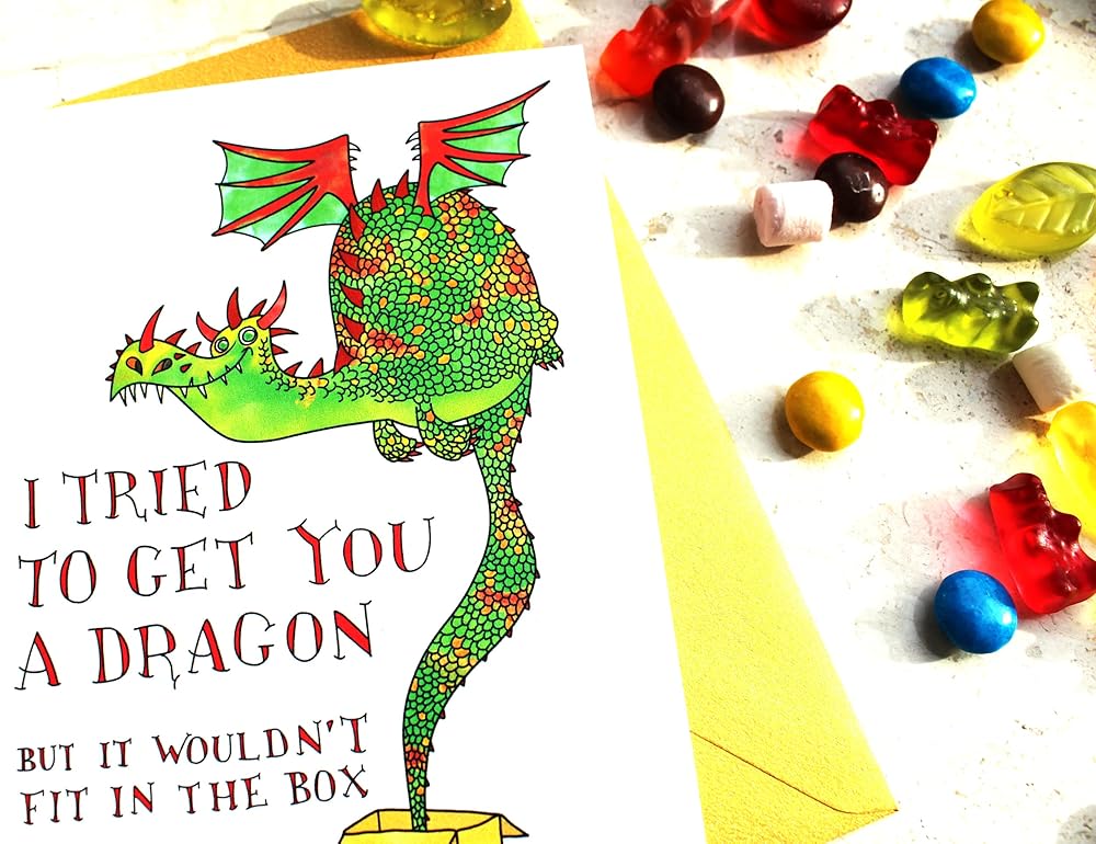 I Tried to Get You a Dragon Handmade Greeting Card, Fairy Tale Birthday, Funny Unique Dragon Magical Bday Gift for Boy, Girl, Fantasy Lover