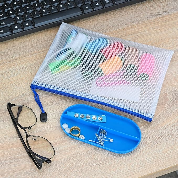 AUSTARK 10 Pcs Zipper File Bags, Waterproof Plastic Mesh Pouch for Office School, Board Game Storage Bags (A5 Size 9.2''x6.7'', Multicolored)