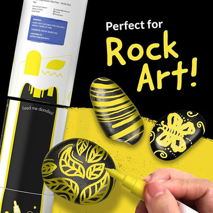 5 Acrylic Yellow Paint Pen - Extra Fine Tip, Thin & Jumbo (1mm, 3mm, 6mm, 10mm, 15mm) - Yellow Paint Marker for Metal, Fabric, Canvas, Wood, Rock Painting, Glass Markers, Water-based ink