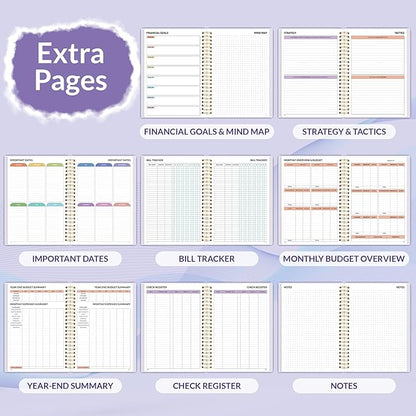 SUNEE Budget Planner - Monthly Budget Book with Expense Tracker Notebook, A4(8.5" x 11") Undated 12 Month Bill Organizer & Finance Planner to Manage Your Money, Account Book with Colorful Tab, Purple