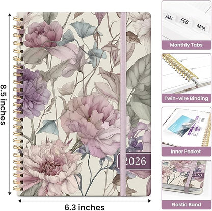 2026 Planner, Aesthetic Weekly and Monthly Planner for Women, Jan 2026 to Dec 2026, Hardcover 2026 Calendar Book with Monthly Tabs, Inner Pocket, Perfect for Office Home School - A5 (6.3" x 8.5"), Soft Peony