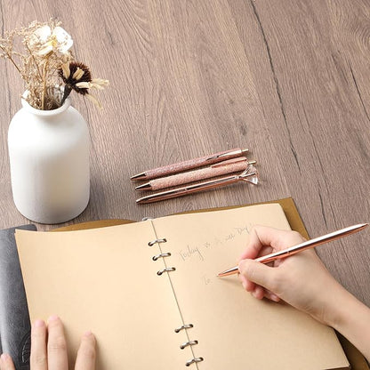 amassan 4Pcs Ballpoint Pens Set, Cute Pens with Crystal Diamond for Journaling, Black Ink Pen Gifts for Wedding Office Desk Supplies, Sand Glitter Pen for Women Office Decor