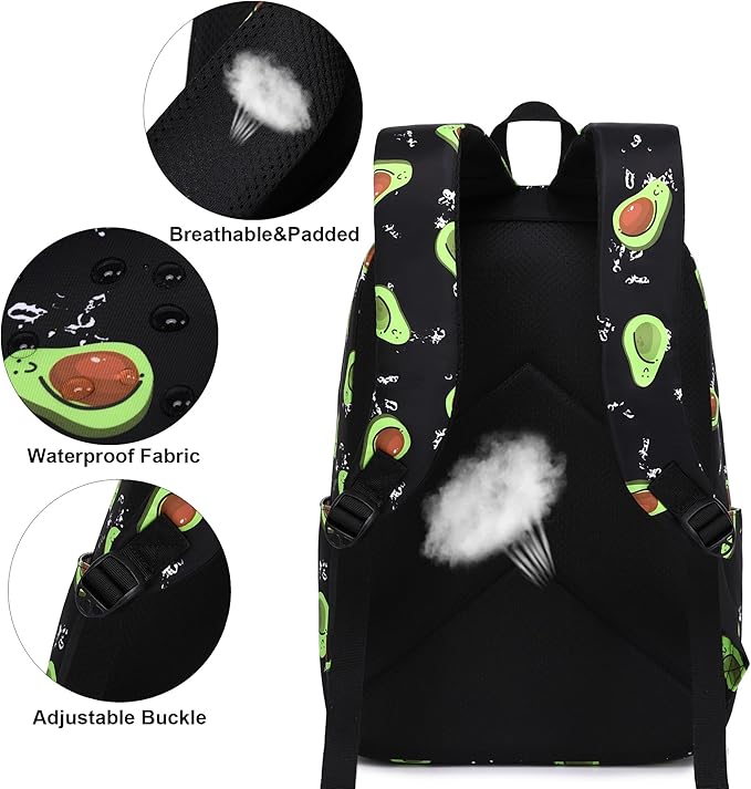 Avocado School Backpack for Teens Girls, Womens College Bookbags Kids School Bags Laptop Backpacks