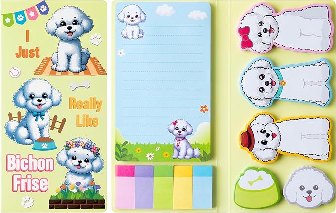 I Just Really Like Bichon Frise Sticky Notes Set, 550 Sheets, Cute Bichon Frise Self-Stick Note Pads Animal Divider Tabs Bundle Writing Memo Pads Page Marker Back to School Office Supplies Gift