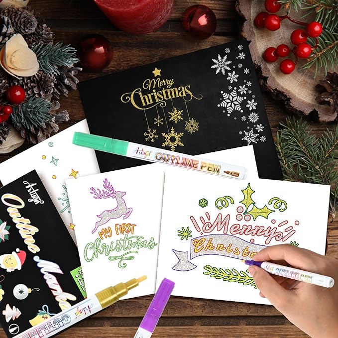 Shimmer Markers,18 Colors Outline Pens, Gold and Silver Double Line Outline Markers, Metallic Marker Glitter Pens Set for Art Crafts, Easter Basket Stuffers for Teens, Greeting Cards, DIY, Scrapbook