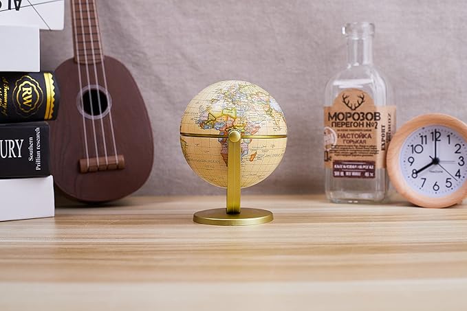 Annova Mini Antique Globe 4-inch / 10 cm - Swivels in All Directions Educational, Decorative, Unique, Small World, Desktop, Vintage (Mini Globe 4")