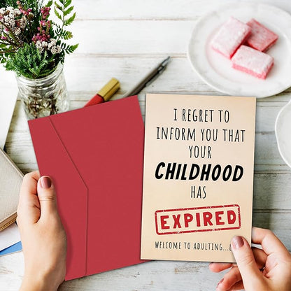 Funny 18th Birthday Card for Him Her, Humorous 18 Years Old Birthday Card for Son Daughter Sister Brother Best Friend, Your Childhood Has Expired