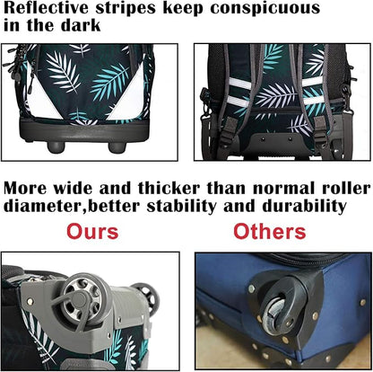 18 inches Wheeled Rolling Backpack Multi-Compartment College Books Laptop Bag, Leaves.