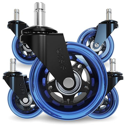The Office Oasis Original Rollerblade Office Chair Wheels (As Seen On PBS) - Smooth & Quiet Casters - Safe for Hardwood Floors & Carpet - Easy Installation with Universal Fit - Set of 5 - Blue
