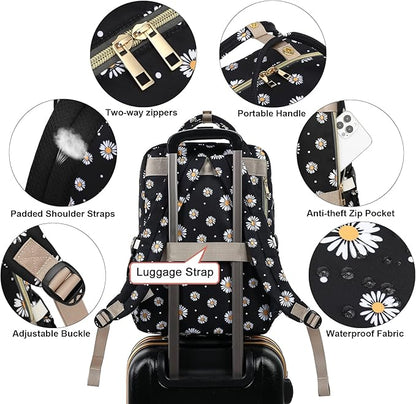 Daisy Black Laptop Backpack College Bookbag School Backpack for Women Girls, Travel Backpack 15.6 Inch Computer Backpacks